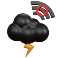 3d rendering black cloud internet block with lightning isolated png
