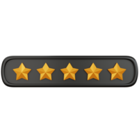 3d rendering gold star rating with five stars filled isolated png