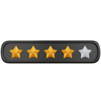 3D-Rendering Gold Star Rating mit vier Sternen gefüllt isoliert png