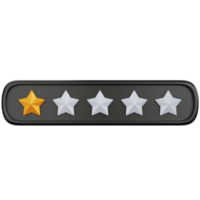 3d rendering gold star rating with one stars filled isolated png