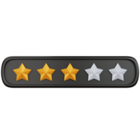 3d rendering gold star rating with three stars filled isolated png