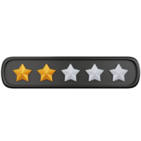 3d rendering gold star rating with two stars filled isolated png