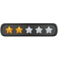 3D-Rendering Gold Star Rating mit zwei Sternen gefüllt isoliert png