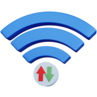 3d renderização wifi azul com setas para cima e para baixo isoladas png