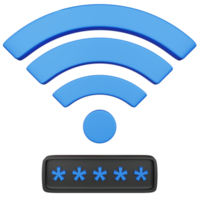 3d rendering blue wifi with password field isolated png