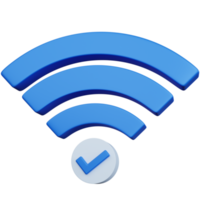 3d rendering wifi blu con icona segno di spunta isolata png