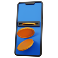 3d rendering black smartphone with some empty coins isolated png
