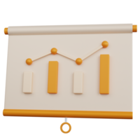 Presentazione delle illustrazioni di rendering 3d con statistiche del grafico a barre e tondo isolato png