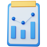 Analisi dell'attività di report blu di rendering 3d con statistiche della barra e rotonda isolata png