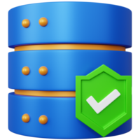 3d rendering illustration blue database with a shield icon with a check mark isolated png