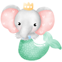 éléphant sirène aquarelle png