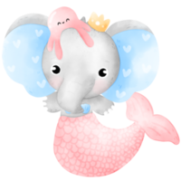 aquarela elefante sereia png