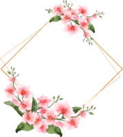 acquerello di fiori rosa con cornice geometrica in oro