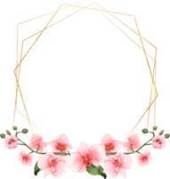 acquerello di fiori rosa con cornice geometrica in oro png