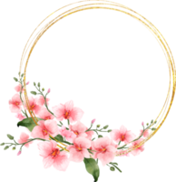 aquarelle de fleurs roses avec cadre doré géométrique png