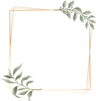 Green Leaf Watercolor Geometric Gold Frame png
