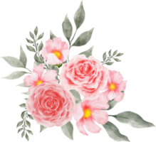 aquarela de arranjo de buquê de flores rosa rosa png