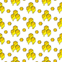 gocce di miele dolce, nido d'ape giallo brillante con miele, motivo quadrato senza cuciture in stile cartone animato png