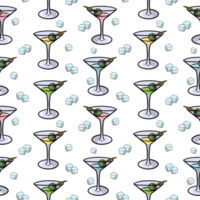 copas de martini de vidrio con aceituna verde, patrón cuadrado sin costuras png