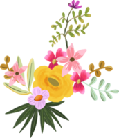 bouquet floral tropical rose vif et jaune png