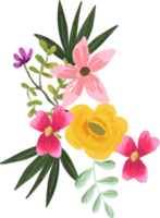 ramo floral tropical rosa y amarillo brillante png