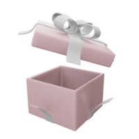 geöffnete rosa geschenkbox mit weißem band png transparent. 3D-Darstellung Render-Überraschungsbox. realistisches Vektorsymbol für Hochzeitsbanner, Geburtstagspräsentation oder Celebration2