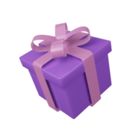 caja de regalo morada con lazo rosa png transparente. ilustración 3d render caja sorpresa. ícono realista para envío en línea o festival
