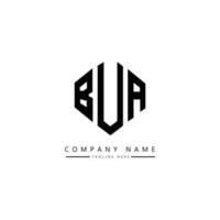 BUA letter logo design with polygon shape. BUA polygon and cube shape logo design. BUA hexagon vector logo template white and black colors. BUA monogram, business and real estate logo.