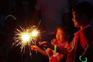 Washington, DC, July 4, 2022, Kids play with sparklers before the annual Independence Day fireworks show on the National Mall. photo