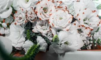 Festive white bouquet of flowers on a light background, pink color bouquet, background, flowers white photo