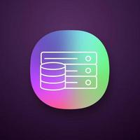 Database app icon. UI UX user interface. Digital storage. Server. Big data. Web or mobile application. Vector isolated illustration