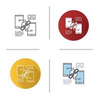 icono de enlace compartido. Hipervínculo. transferencia de datos. conexión de teléfonos. Diseño plano, estilos lineales y de color. ilustraciones de vectores aislados