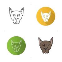 Doberman Pinscher icon. Guardian dog breed. Flat design, linear and color styles. Isolated vector illustrations