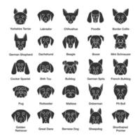 Dogs breeds glyph icons set. Guide, guardian, hunting, herding dogs. Silhouette symbols. Vector isolated illustratio