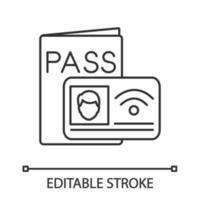 icono lineal del sistema de identificación nfc. Cerca de un campo de comunicación. ilustración de línea delgada. tarjeta de identificación nfc. tecnología sin contacto. etiqueta rfid símbolo de contorno dibujo de contorno aislado vectorial. trazo editable vector