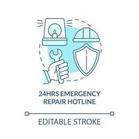 Emergency repair hotline turquoise concept icon. Service for tenants abstract idea thin line illustration. Isolated outline drawing. Editable stroke vector