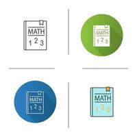 icono de libro de texto de matemáticas. libro de matematicas matemáticas elementales. Diseño plano, estilos lineales y de color. ilustraciones de vectores aislados