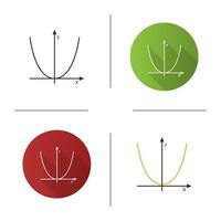 sistema de coordenadas con icono de parábola. álgebra. sistema de ejes diseño plano, estilos lineales y de color. ilustraciones de vectores aislados