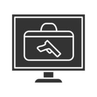 X-ray baggage scanner glyph icon. Airport security. Weapon detected in handbag. Silhouette symbol. Negative space. Vector isolated illustration