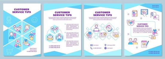 Customer service tips brochure template. Rules and principles. Booklet print design with linear icons. Vector layouts for presentation, annual reports, ads