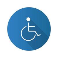 Disabled person in wheelchair flat design long shadow glyph icon. Service for people with disabilities. Handicap. Vector silhouette illustration