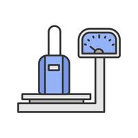 Baggage scales color icon. Luggage weight checking. Isolated vector illustration