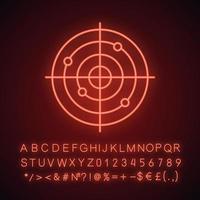 Gun target neon light icon. Aim. Radar. Glowing sign with alphabet, numbers and symbols. Vector isolated illustration