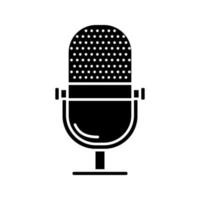 Microphone linear glyph icon. Radio broadcasting. Silhouette symbol. Negative space. Vector isolated illustration