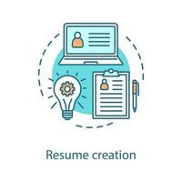 Resume creation concept icon. Personal information idea thin line illustration. Curriculum vitae. Vector isolated outline drawing