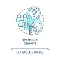 Screening tenants turquoise concept icon. Property manager job abstract idea thin line illustration. Isolated outline drawing. Editable stroke vector