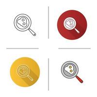 Fried eggs on pan icon. Flat design, linear and color styles. Isolated vector illustrations