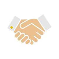 Handshake glyph color icon. Partnership. Business agreement. Silhouette symbol on white background with no outline. Negative space. Vector illustration