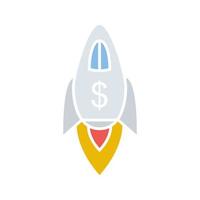 Business success glyph color icon. Rocket ship with dollar sign. Startup. Spaceship. Silhouette symbol on white background with no outline. Negative space. Vector illustration