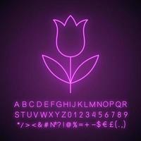 Tulip neon light icon. Glowing sign with alphabet, numbers and symbols. Vector isolated illustration